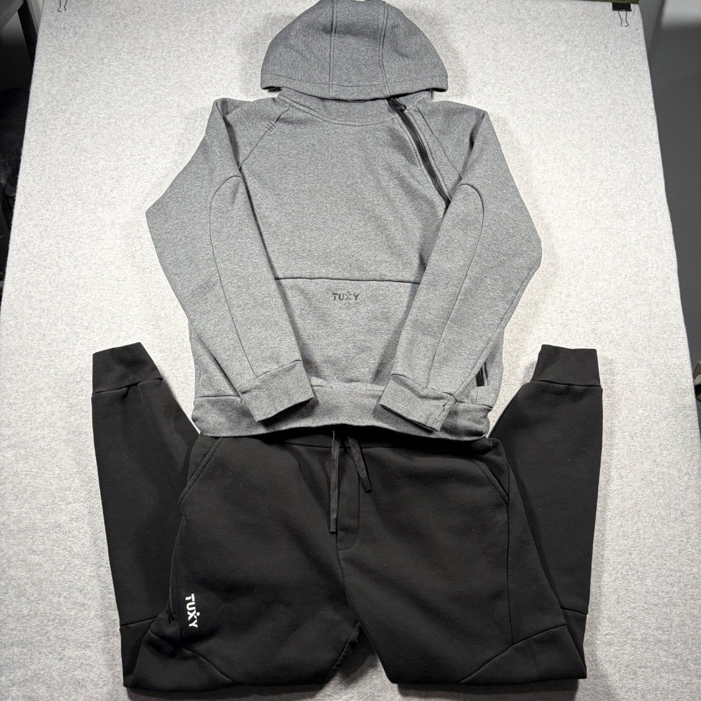 Tuxy One Piece Tracksuit Mens XL Grey Black Asymmetric Zip Hoodie Joggers